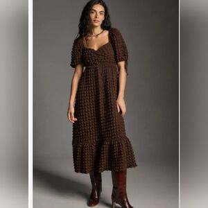 Anthropologie Endless Rose Puff Sleeve Textured Maxi Dress